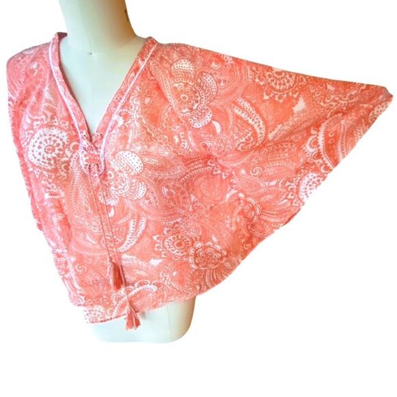 JOHNPAULRICHARD Orange Paisley Batwing Bohemian Blouse Top ~ Women's MEDIUM - Picture 5 of 7